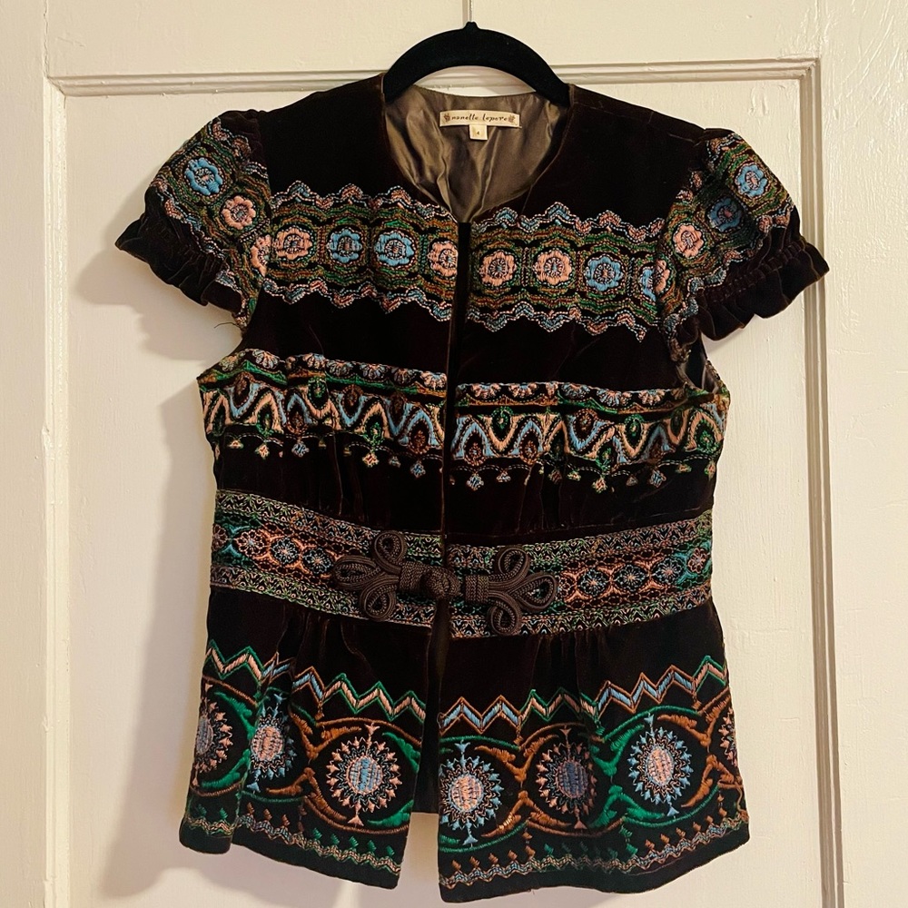 Nanette Lenore Embroidered Brown Velvet Jacket / Vest - Size 4
